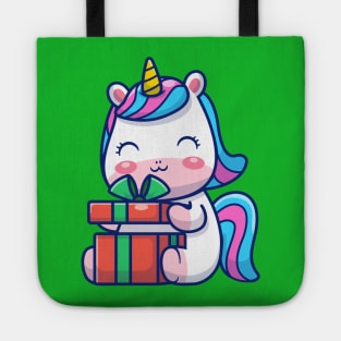 Cute Unicorn Holding Gift Cartoon Tote