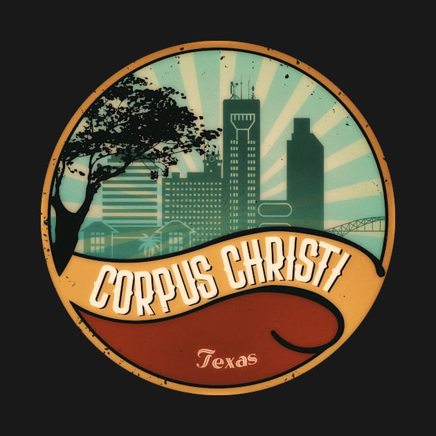 Corpus Christi City Skyline Texas RetroDesign Vintage 80s by DimDom