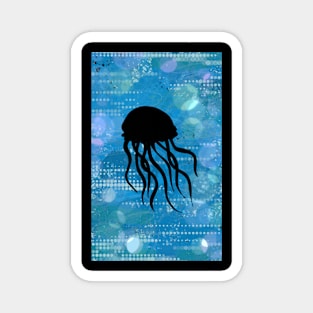 Jellyfish Silhouette on a Blue Abstract Background Magnet