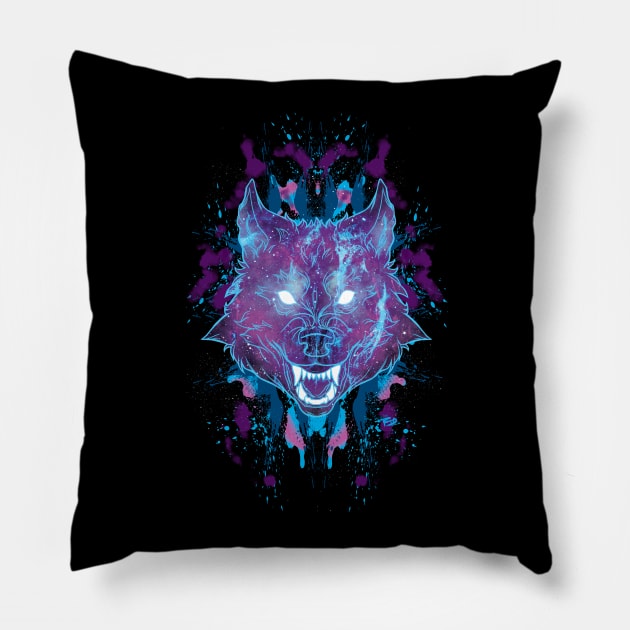 Starry Wolf Pillow by RioBurton