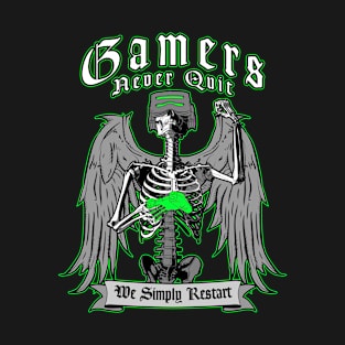 Gamers Never Quit We Simply Restart Gamer Angel Skeleton T-Shirt