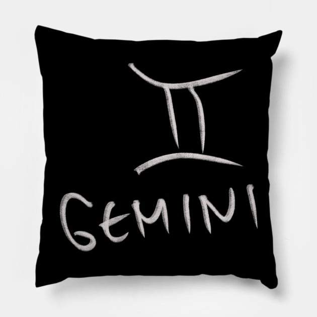 Hand Drawn Gemini Zodiac Signs Pillow by Saestu Mbathi