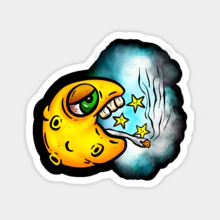 Toker Stoned Celestial Moon Lowbrow Cartoon Sticker Magnet