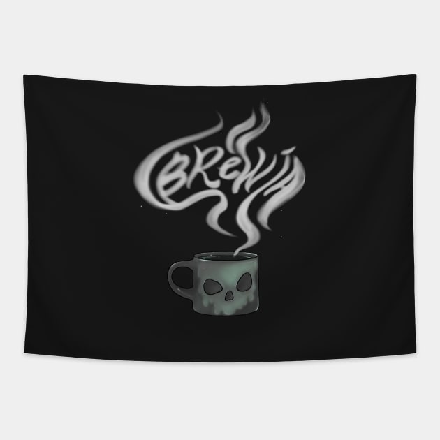 Funny Bruja Coffee Halloween Skull Mug Tapestry by TheGhoulishGarb