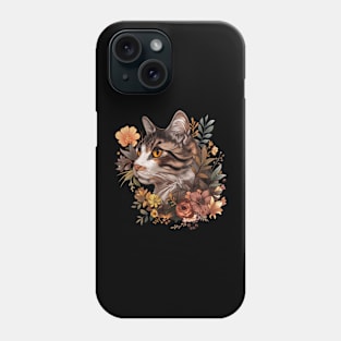 Cat with Flowers Design Phone Case