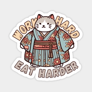 Japanese cat hard work man Magnet