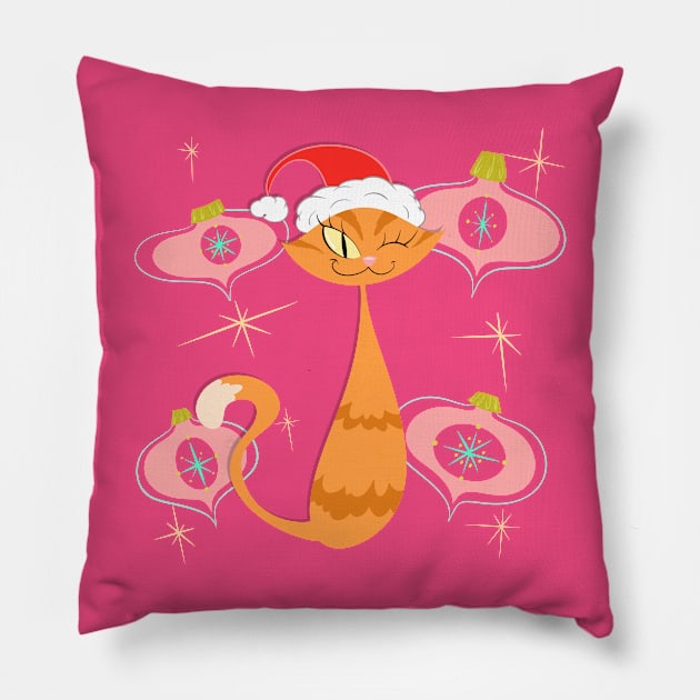 Orange Cat with Pink Ornaments Pillow by SillySpoooks