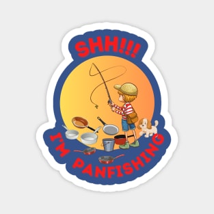 Shh.. I'm panfishing cottage core boy with dog fishing indoors Magnet