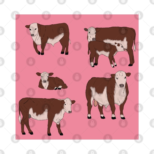 Hereford Cattle Pattern Pink by TrapperWeasel