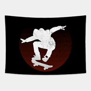 Grunge Urban Skateboarder Graffiti Style - White Silhouette with Burnt Orange Background Tapestry