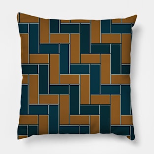 Geometric Tiles in Dark Tan, Green and Teal Pillow