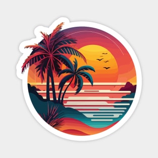 Summer Sunset Palm Tree Beach Ocean Artistic Paradise Magnet