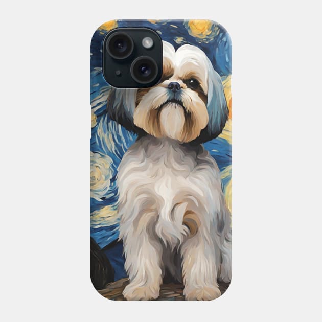 Shih Tzu Dog Breed Painting in a Van Gogh Starry Night Art Style Phone Case by Art-Jiyuu