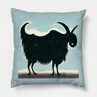 Silhouette of a furry billy goat with horns. Pillow