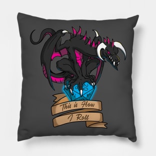 Black Dragon with D20 die "This is How I Roll" Pillow