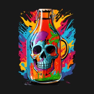 Beer drinking colorful skull bottle design perfect gift for beer lovers T-Shirt