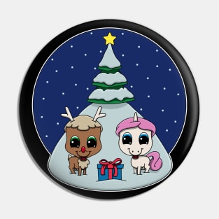 Cute Unicorn Reindeer Under The Christmas Tree For Kids Pin