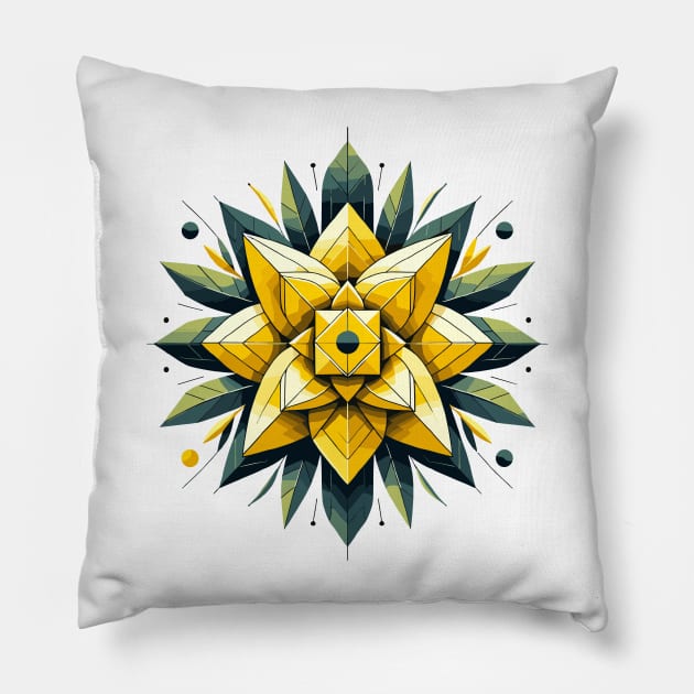 Yellow Abstract Flower Pillow by Siha Arts