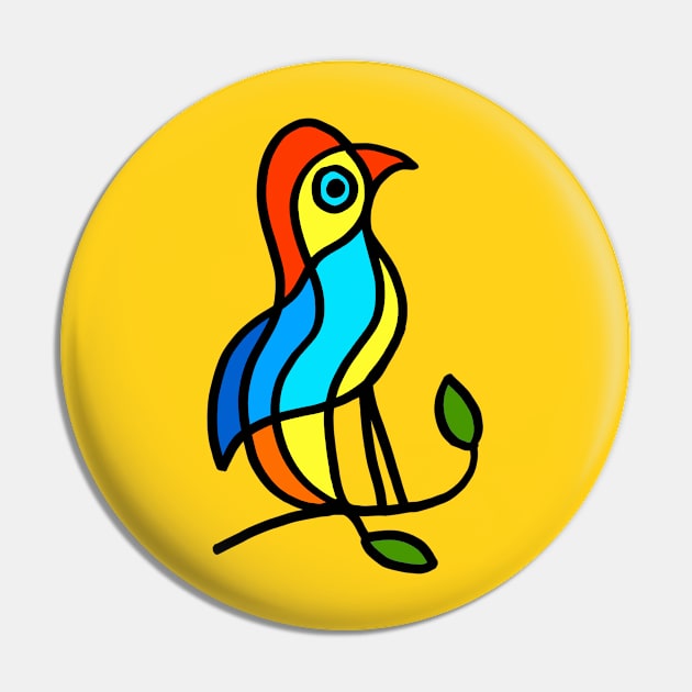 Color Bird on a Twig on Yellow Pin by Ocztos Design