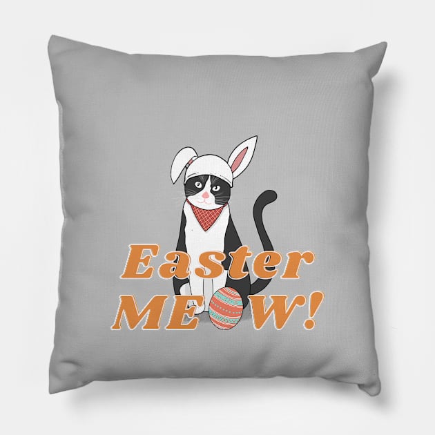 Happy Easter Funny cat wearing bunny costume. Pillow by TrippleTee_Sirill