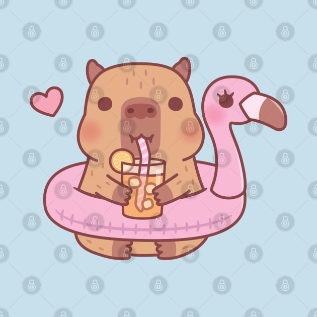 Cute Capybara With Flamingo Pool Float For Summer by rustydoodle