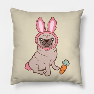 Pug dog in a rabbit costume Pillow