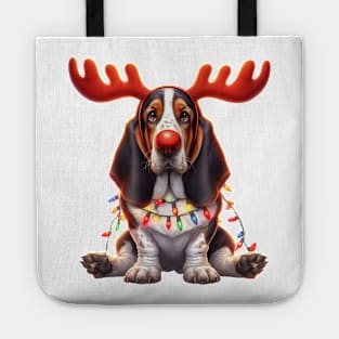 Christmas Red Nose Basset Hound Dog Tote