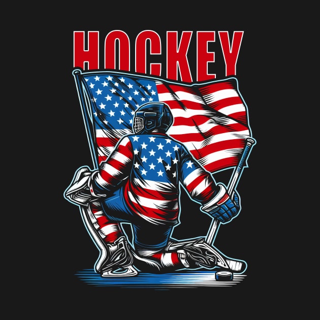 Hockey Ice Hockey Patriotic USA Flag Gift Player by ArtbyJester