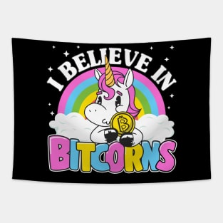 I Believe In Bitcorns Cute Vintage Bitcoin Unicorn Funny BTC Gift Tapestry