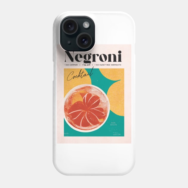 Negroni Retro Poster Sunny Room Bar Prints, Vintage Drinks, Recipe, Wall Art Phone Case by BetterManufaktur