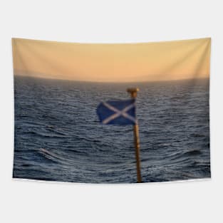 Flying Saltire flag at sea off the Islay coast Tapestry