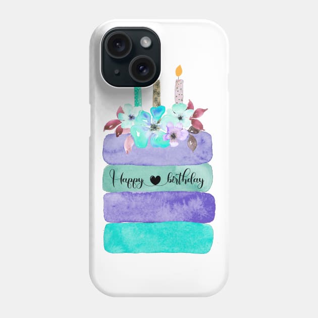 Happy Birthday blue cake Phone Case by Anines Atelier