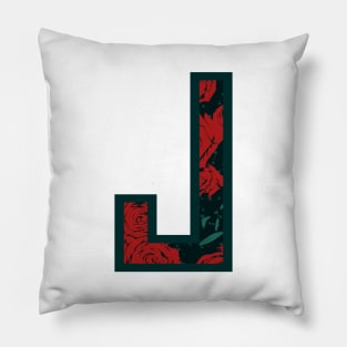 Modern Rose Floral Initial Name Alphabet - Letter J Pillow