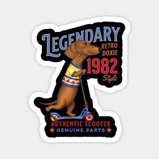 cute Funny Dachshund Legendary Retro Doxie on Scooter Magnet