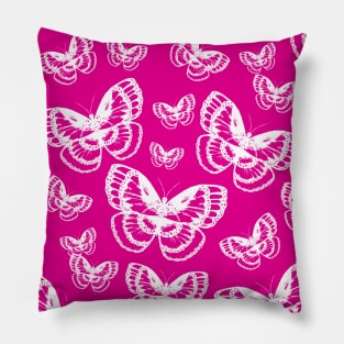 White Butterflies on Pink Pattern Pillow