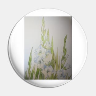 White Gladioli watercolor painting Pin