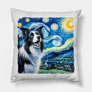 Starry Border Collie Dog Portrait - Pet Portrait Pillow