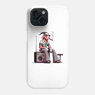 smoking 70s goat sitting on vintage radio Phone Case