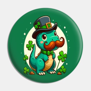 st patricks day Funny dinosaur with mustache Pin