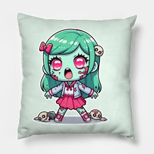 Zombie Skull Kawaii Girl Pillow