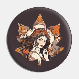 Autumn girl in maple leaf beautiful design Pin