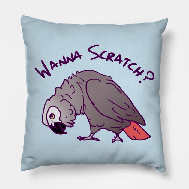 African Grey PArrot Wanna Scratch Pillow by Einstein Parrot