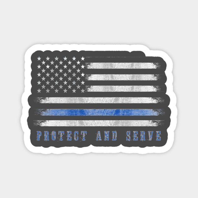 THIN BLUE LINE PROTECT AND SERVE Magnet by Scarebaby