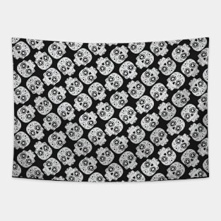 Sugar Skull Dia de los Muertos - Black and White Tapestry