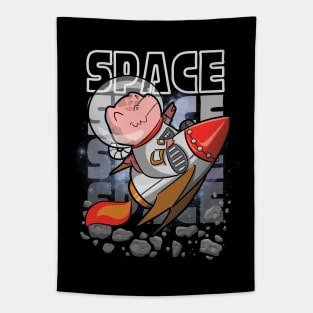 Cute Astronaut Dinosaur Tyrannosaurus Rex Flying on a rocket into Space Tapestry