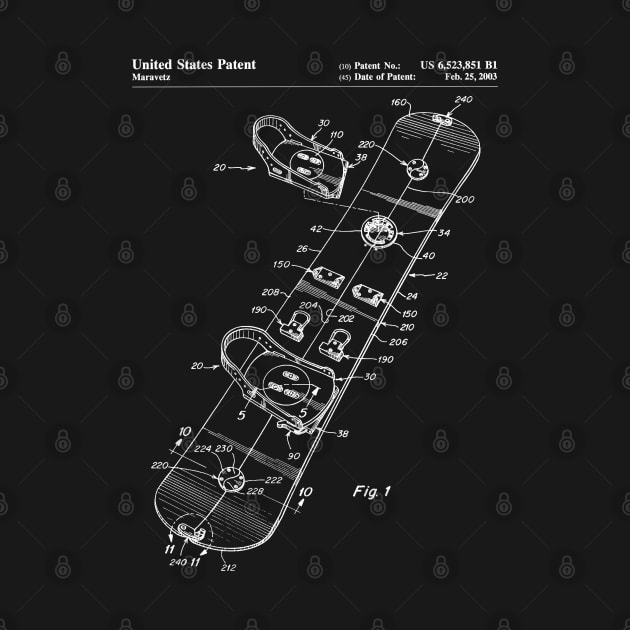 Snowboard Patent - Snowboarding Art - Black Chalkboard by patentpress