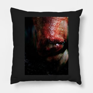 Portrait, digital collage, special processing. Weird. Alien mouth. Colorful. Pillow