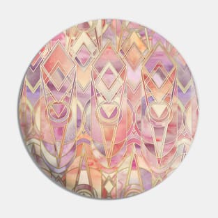 Glowing Coral and Amethyst Art Deco Pattern Pin