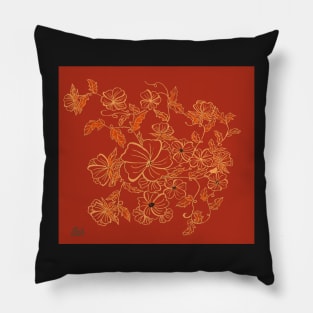 Flowers and Vines in Red Pillow