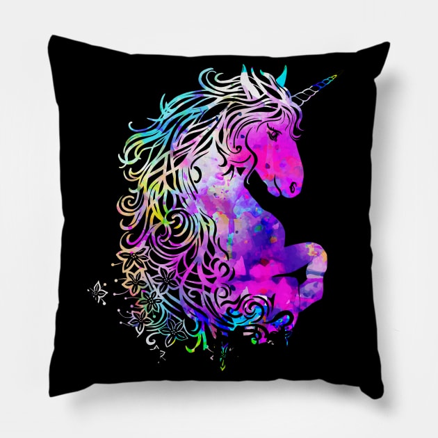 Raimbow unicorn magical creature Pillow by Collagedream